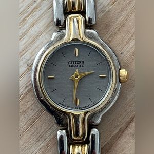 Citizen Rare Ladies Watch Vintage Two-Tone Weave Bracelet Gray Metal Round Dial